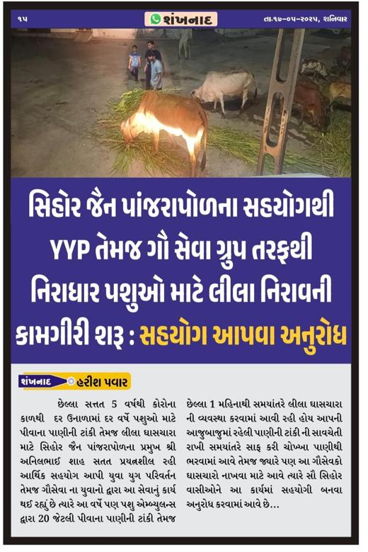 Shankhnad: Green fodder for stray animals begins with Jain Panjrapol's support